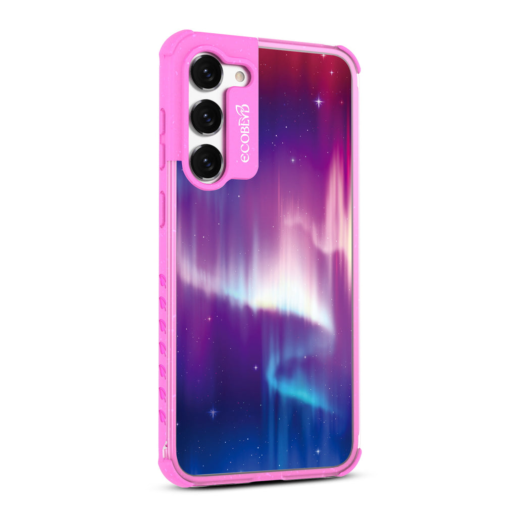 Aurora Borealis - Left-side View Of Pink & Clear Eco-Friendly Galaxy S23 Case
