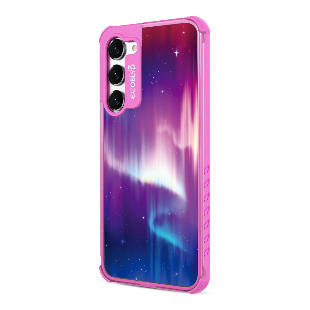 Aurora Borealis - Right-side View Of Pink & Clear Eco-Friendly Galaxy S23 Case