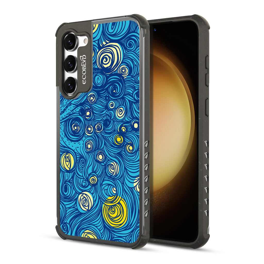 Let It Gogh - Back View Of  Black & Clear Eco-Friendly Galaxy S23 Plus Case & A Front View Of The Screen