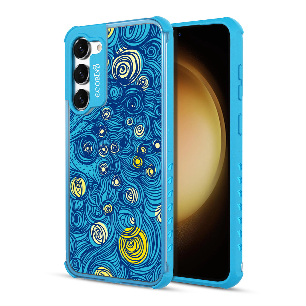 Let It Gogh - Back View Of Blue & Clear Eco-Friendly Galaxy S23 Case & A Front View Of The Screen