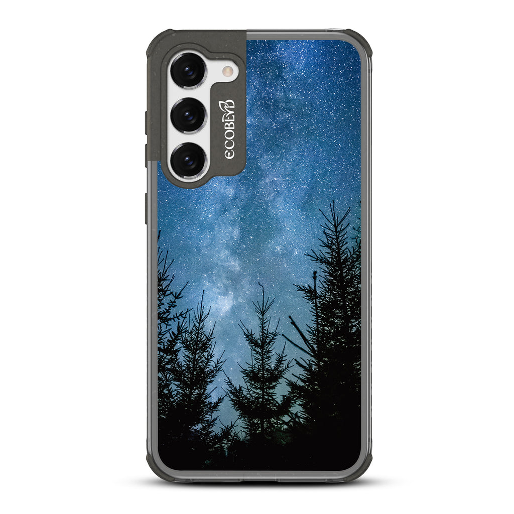 Stargazing - Black Eco-Friendly Galaxy S23 Case With Star-Filled Night Sky In The Woods On A Clear Back