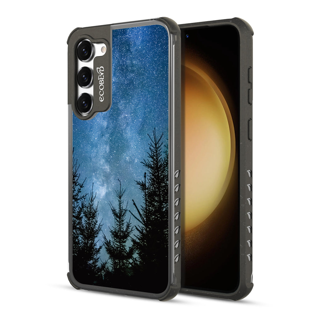 Stargazing - Back View Of Black & Clear Eco-Friendly Galaxy S23 Case & A Front View Of The Screen