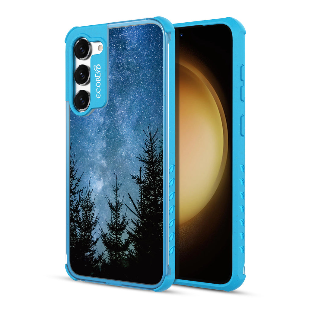 Stargazing - Back View Of Blue & Clear Eco-Friendly Galaxy S23 Plus Case & A Front View Of The Screen
