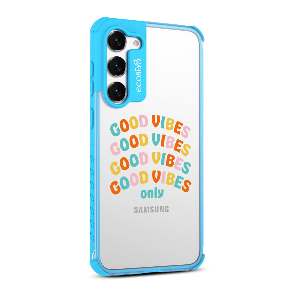 Good Vibes Only - Left-side View Of Blue & Clear Eco-Friendly Galaxy S23 Case