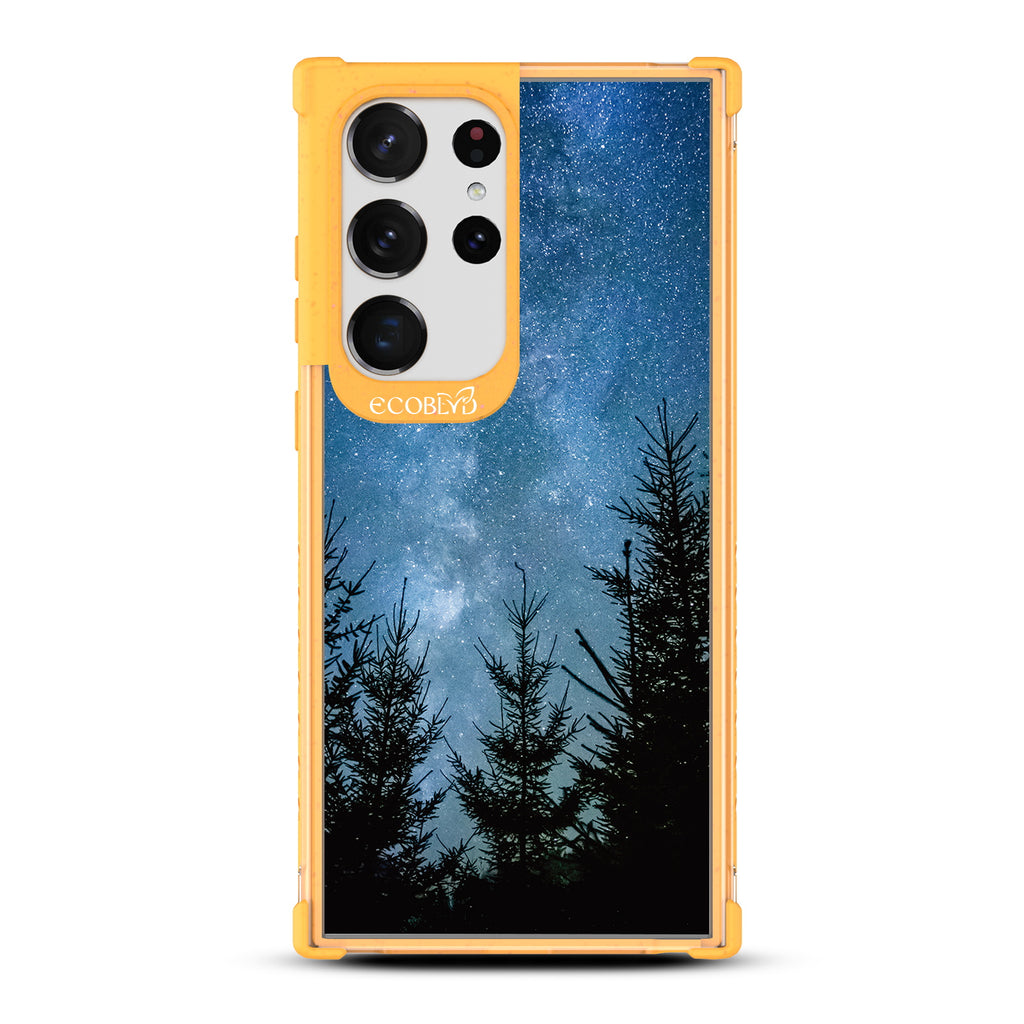 Stargazing - Yellow Eco-Friendly Galaxy S23 Ultra Case With Star-Filled Night Sky In The Woods On A Clear Back