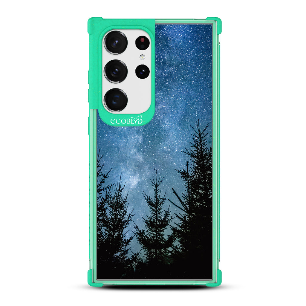 Stargazing - Green Eco-Friendly Galaxy S23 Ultra Case With Star-Filled Night Sky In The Woods On A Clear Back
