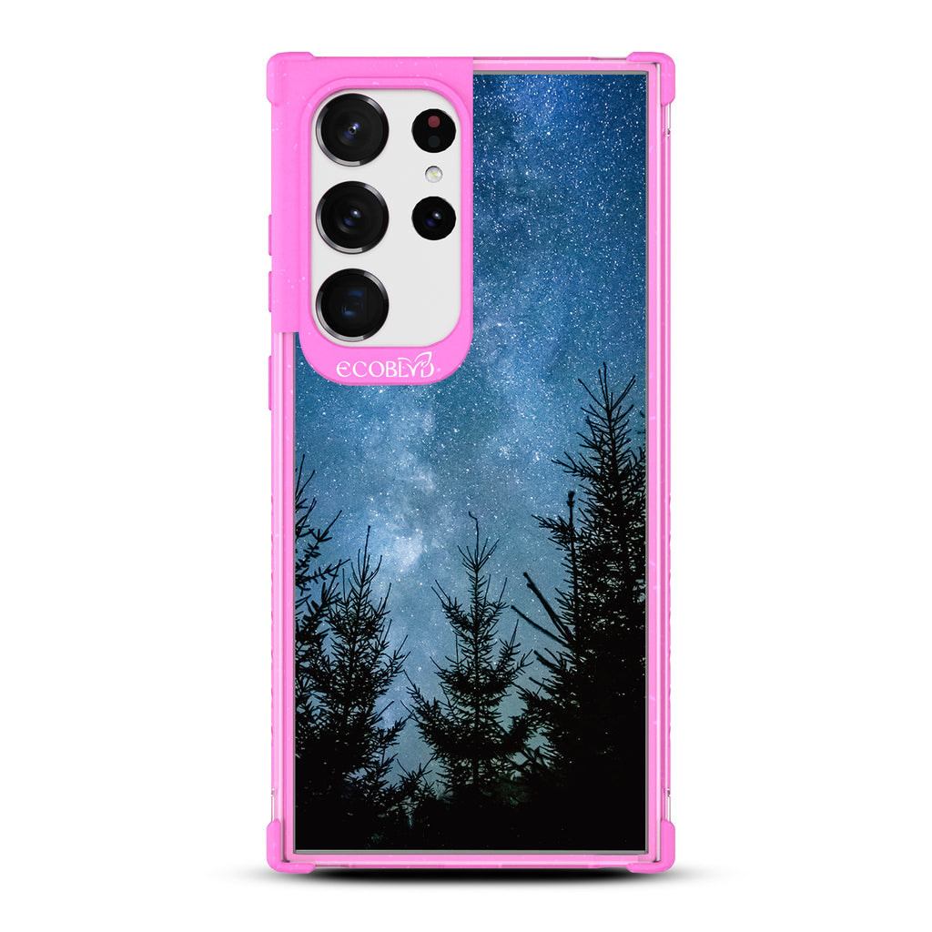 Stargazing - Pink Eco-Friendly Galaxy S23 Ultra Case With Star-Filled Night Sky In The Woods On A Clear Back