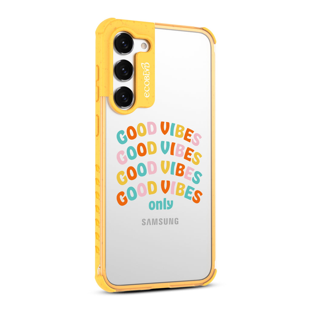 Good Vibes Only - Left-side View Of Yellow & Clear Eco-Friendly Galaxy S23 Case