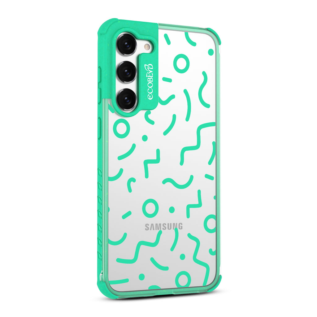 90's Kids - Left-side View Of Green & Clear Eco-Friendly Galaxy S23 Case
