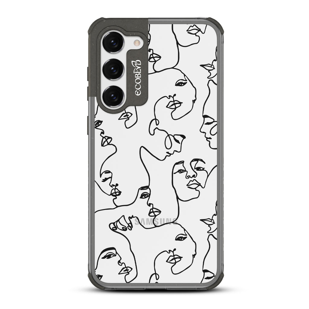 Delicate Touch - Black Eco-Friendly Galaxy S23 Case with Woman?€?s Portrait Line Art On A Clear Back