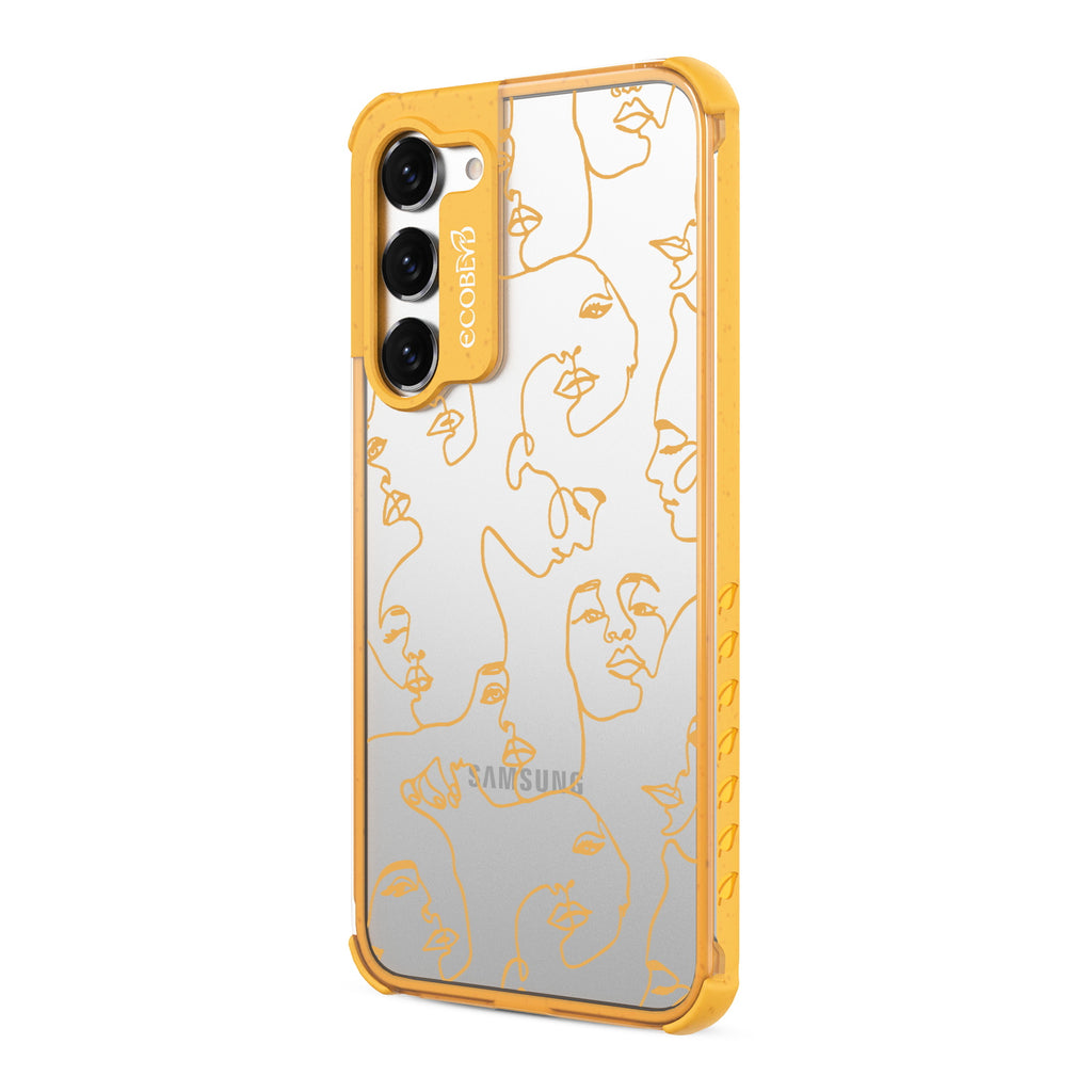 Delicate Touch - Right-side View Of Yellow & Clear Eco-Friendly Galaxy S23 Case