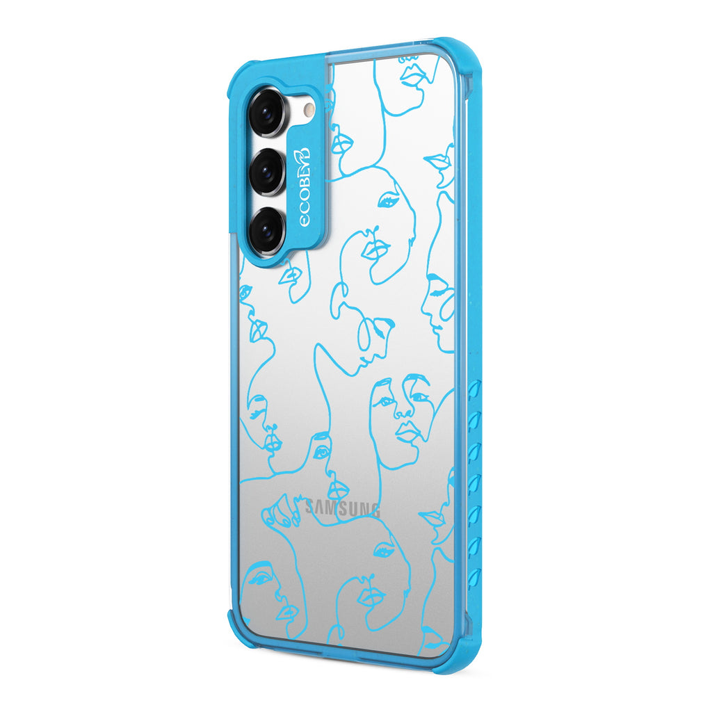 Delicate Touch - Right-side View Of Blue & Clear Eco-Friendly Galaxy S23 Case