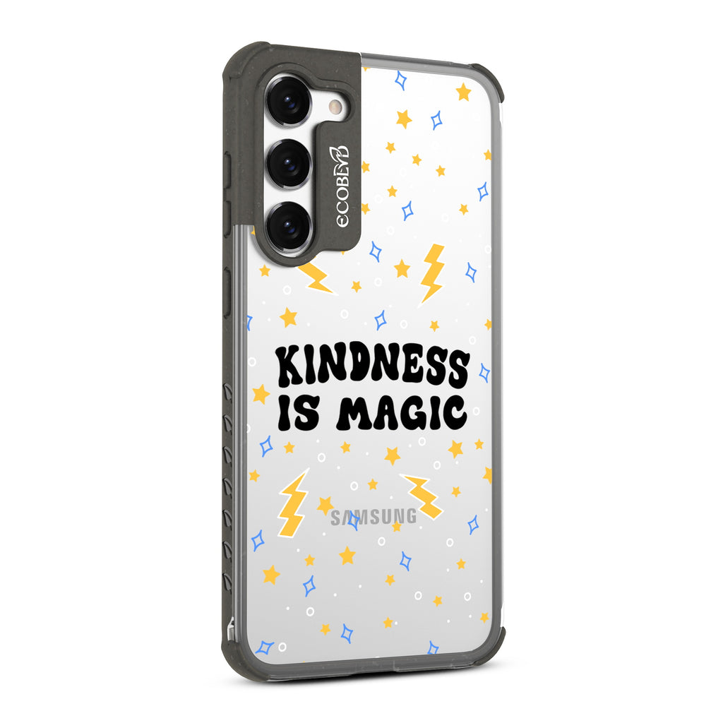 Kindness Is Magic - Left-side View Of Black & Clear Eco-Friendly Galaxy S23 Case