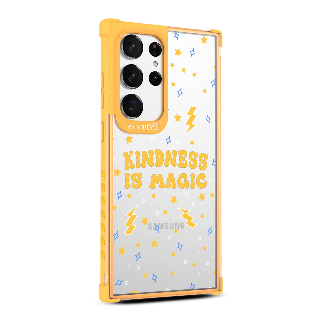 Kindness Is Magic - Left-side View Of Yellow & Clear Eco-Friendly Galaxy S23 Ultra Case