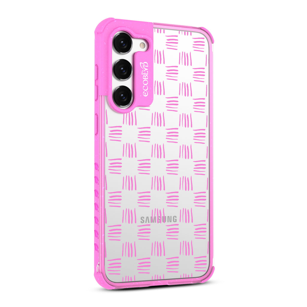 Weave It To Me - Left-side View Of Pink & Clear Eco-Friendly Galaxy S23 Plus Case