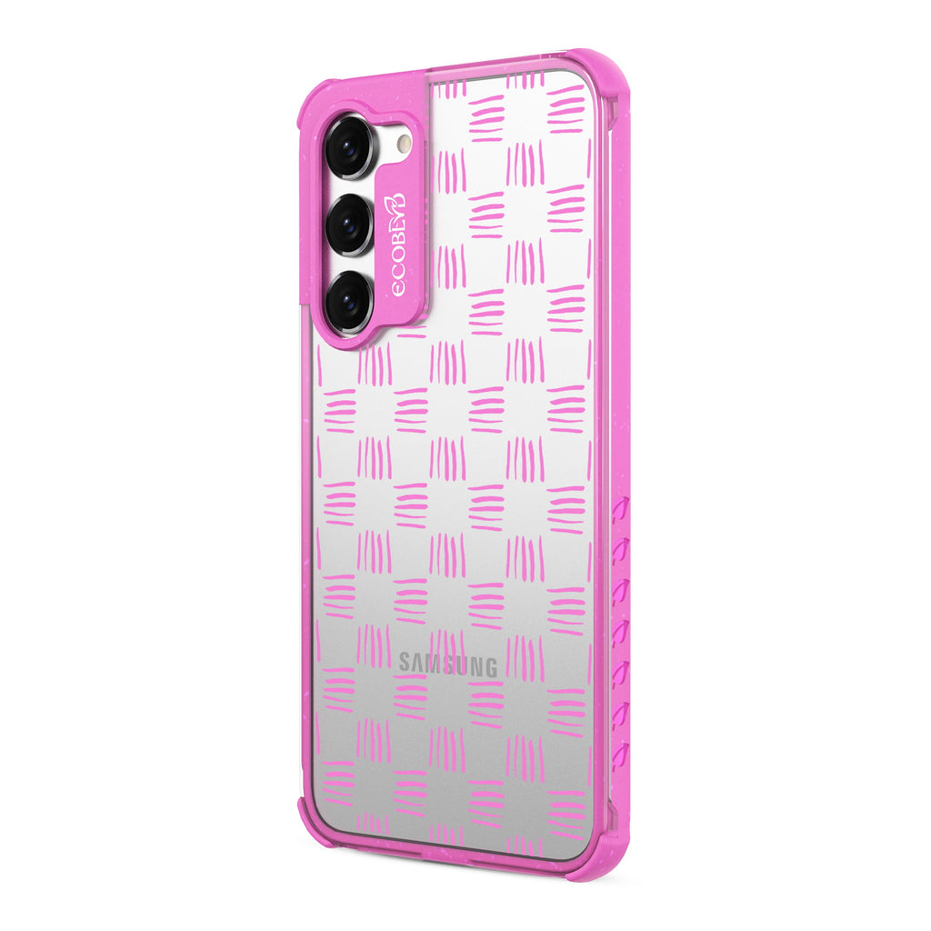 Weave It To Me - Right-side View Of Pink & Clear Eco-Friendly Galaxy S23 Case