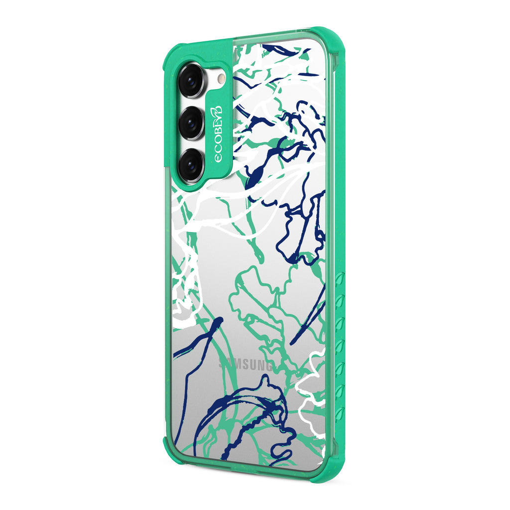 Outside the Lines - Right-side View Of Green & Clear Eco-Friendly Galaxy S23 Case