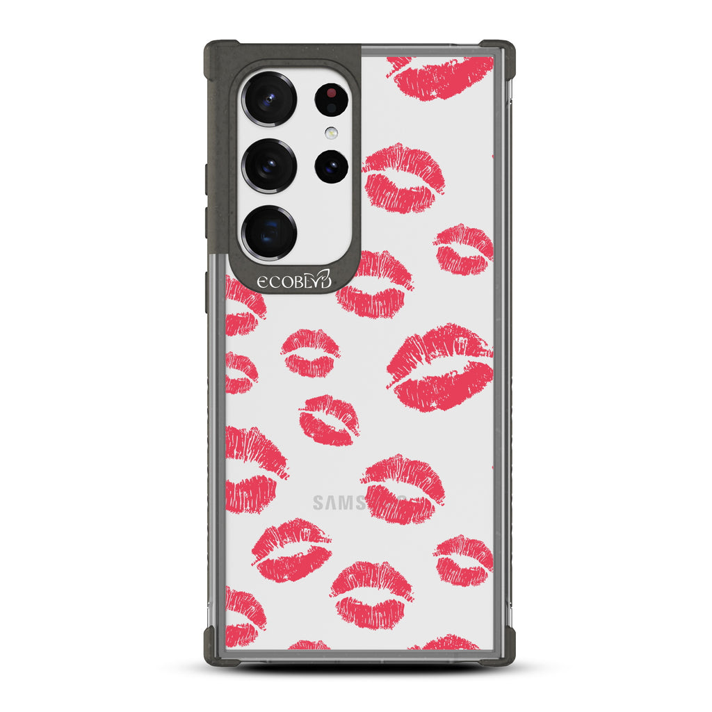 Bisou - Black Eco-Friendly Galaxy S23 Ultra Case with Red Lipstick Kisses On A Clear Back
