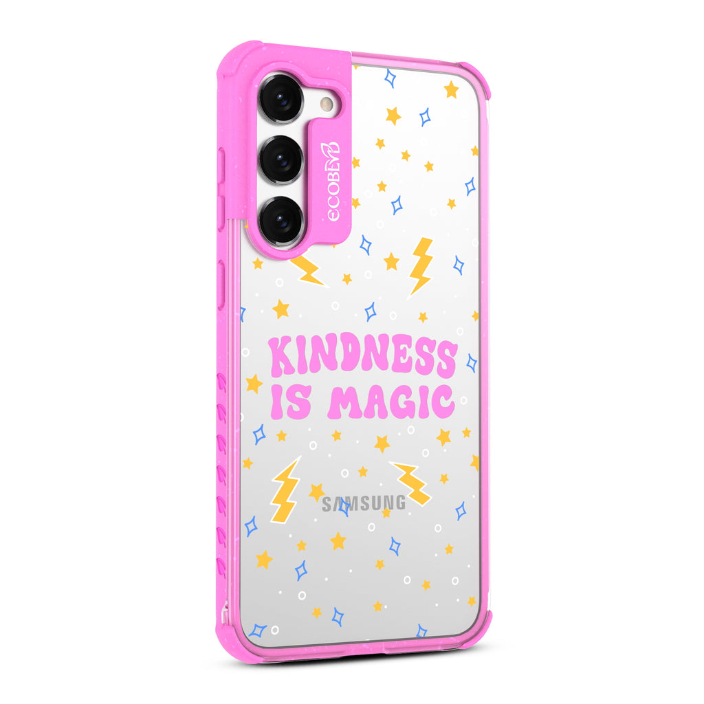 Kindness Is Magic - Left-side View Of Pink & Clear Eco-Friendly Galaxy S23 Case