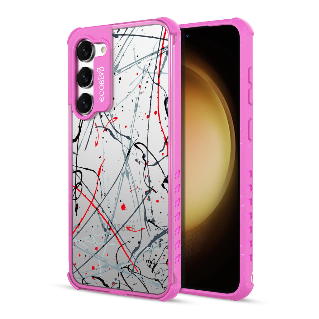 Stargazing - Back View Of Pink & Clear Eco-Friendly Galaxy S23 Case & A Front View Of The Screen