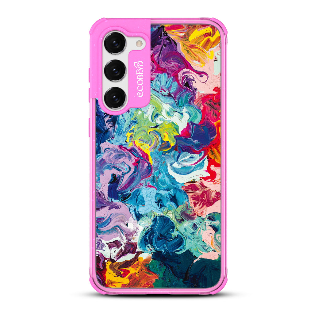Give It A Swirl - Pink Eco-Friendly Galaxy S23 Case With A Colorful Abstract Oil Painting On A Clear Back
