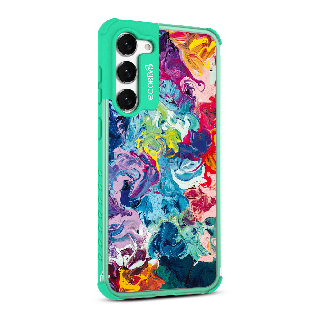 Give It A Swirl- Left-side View Of Green & Clear Eco-Friendly Galaxy S23 Case