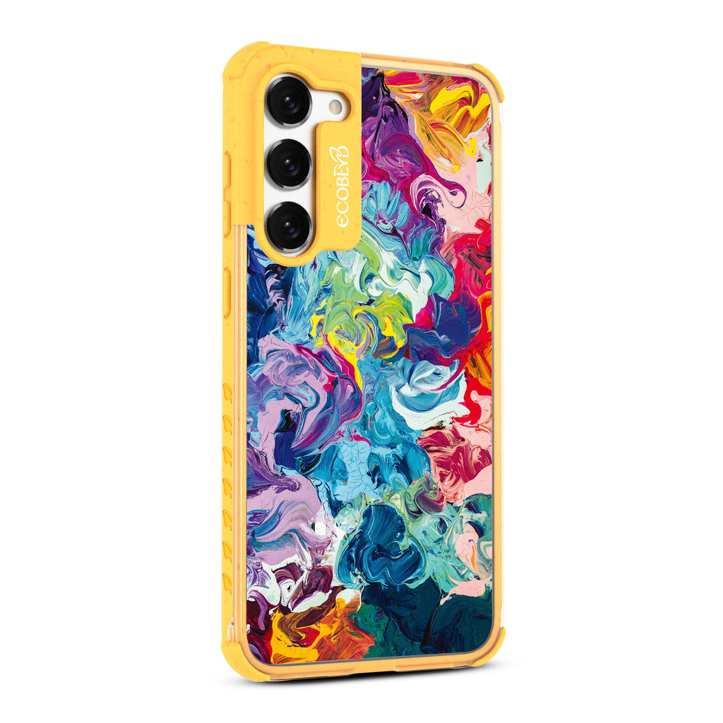 Give It A Swirl- Left-side View Of Yellow & Clear Eco-Friendly Galaxy S23 Case