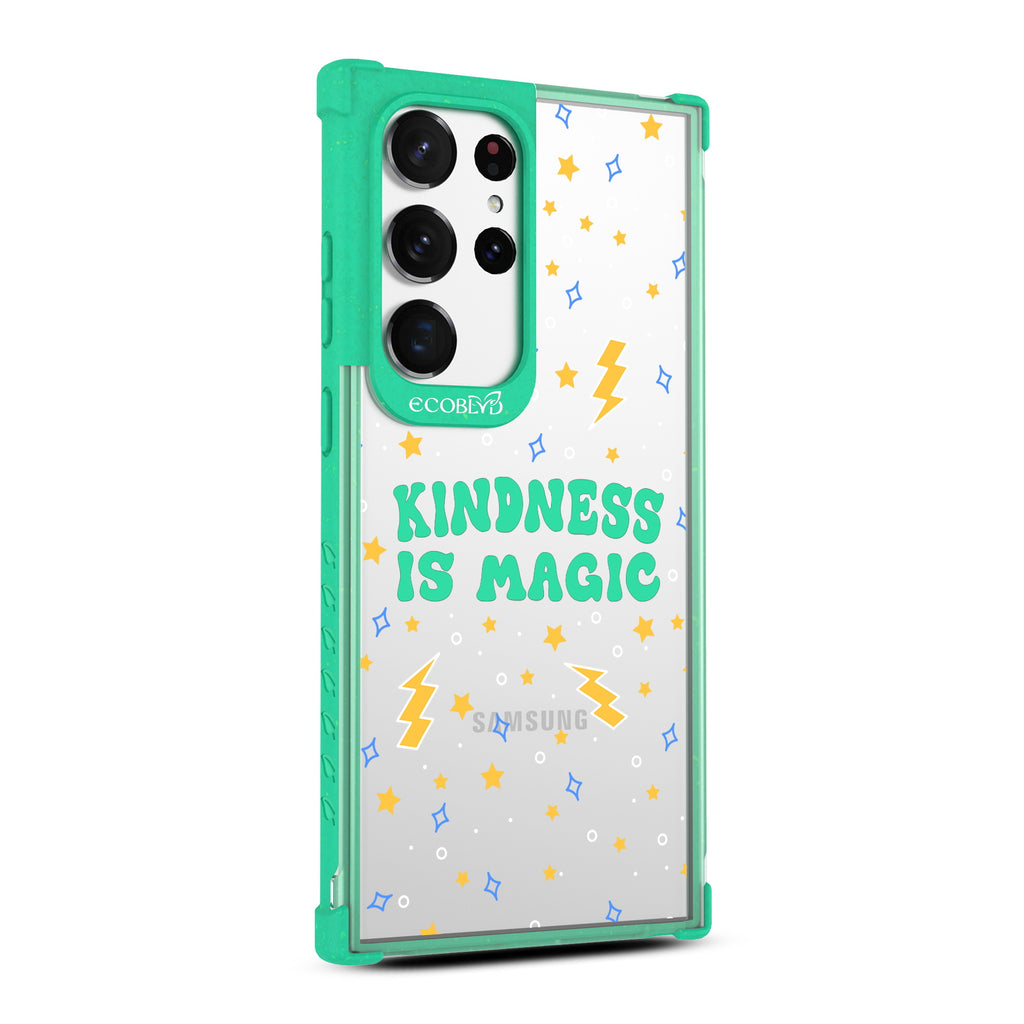 Kindness Is Magic - Left-side View Of Green & Clear Eco-Friendly Galaxy S23 Ultra Case