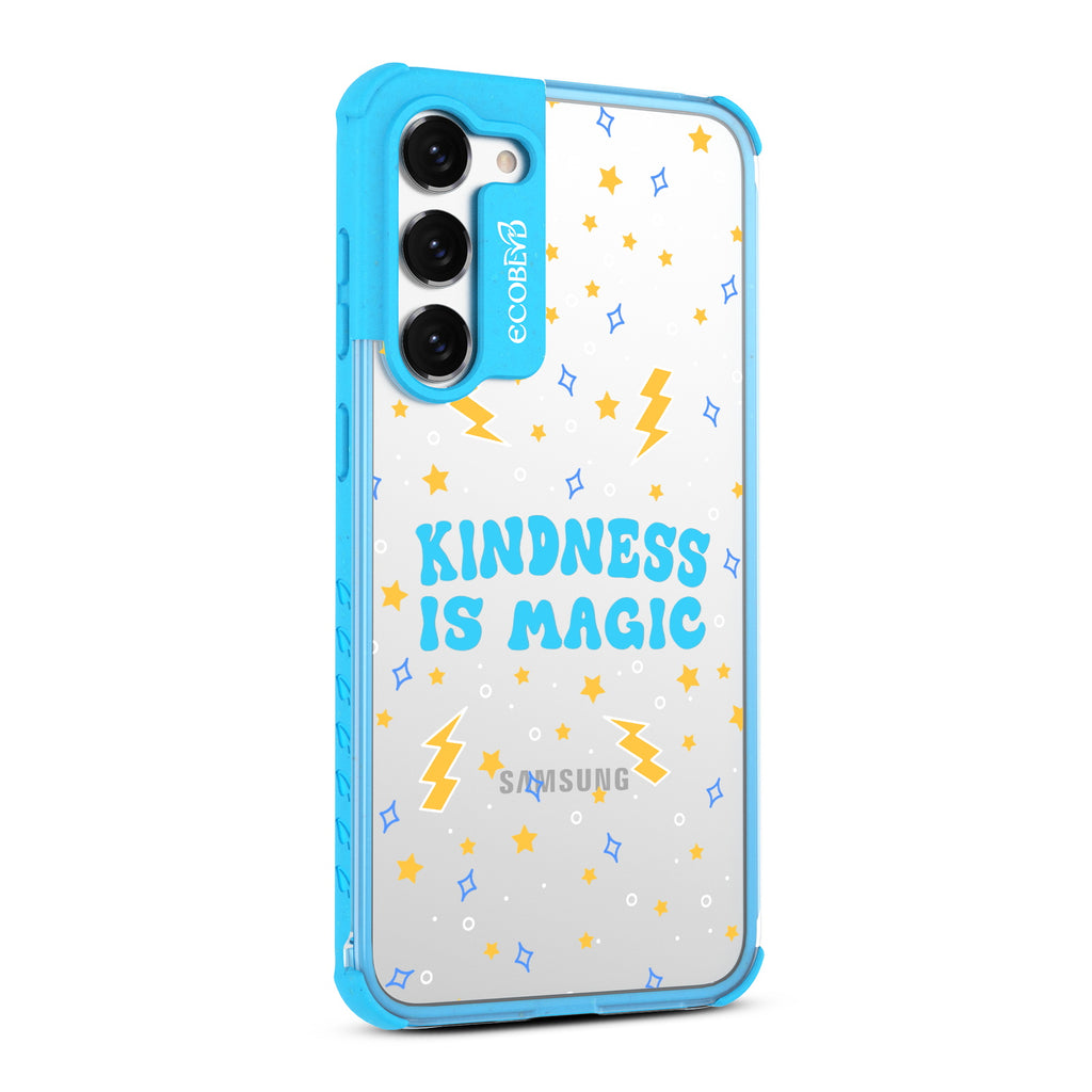 Kindness Is Magic - Left-side View Of Blue & Clear Eco-Friendly Galaxy S23 Plus Case