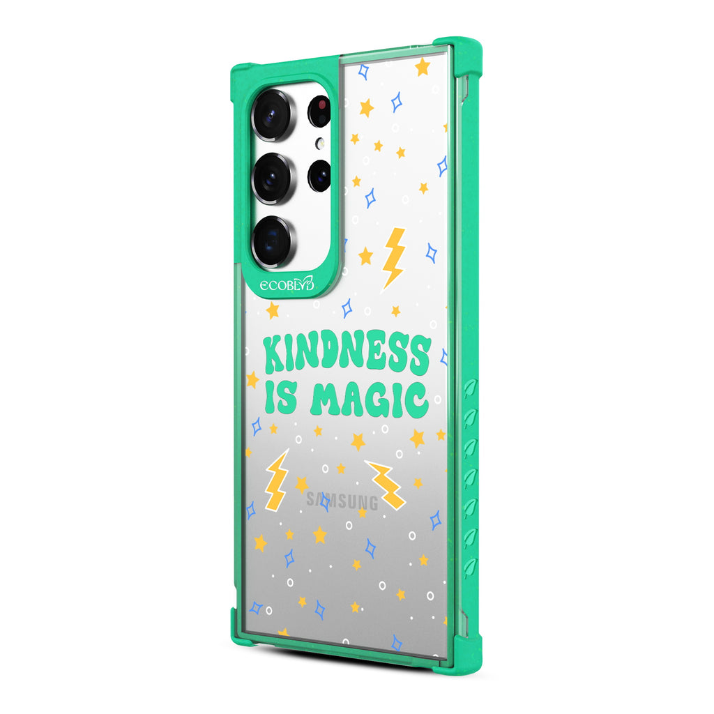 Kindness Is Magic - Right-side View Of Green & Clear Eco-Friendly Galaxy S23 Ultra Case