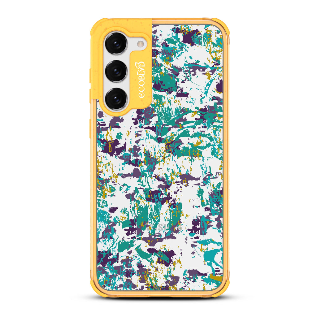 Paint The Town - Yellow Eco-Friendly Galaxy S23 Case With Abstract Expressionist Paint Splatter On A Clear Back