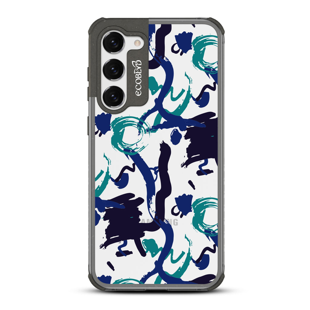  Out Of The Blue - Black Eco-Friendly Galaxy S23 Case With A Abstract Expressionist Paint Splatter On A Clear Back