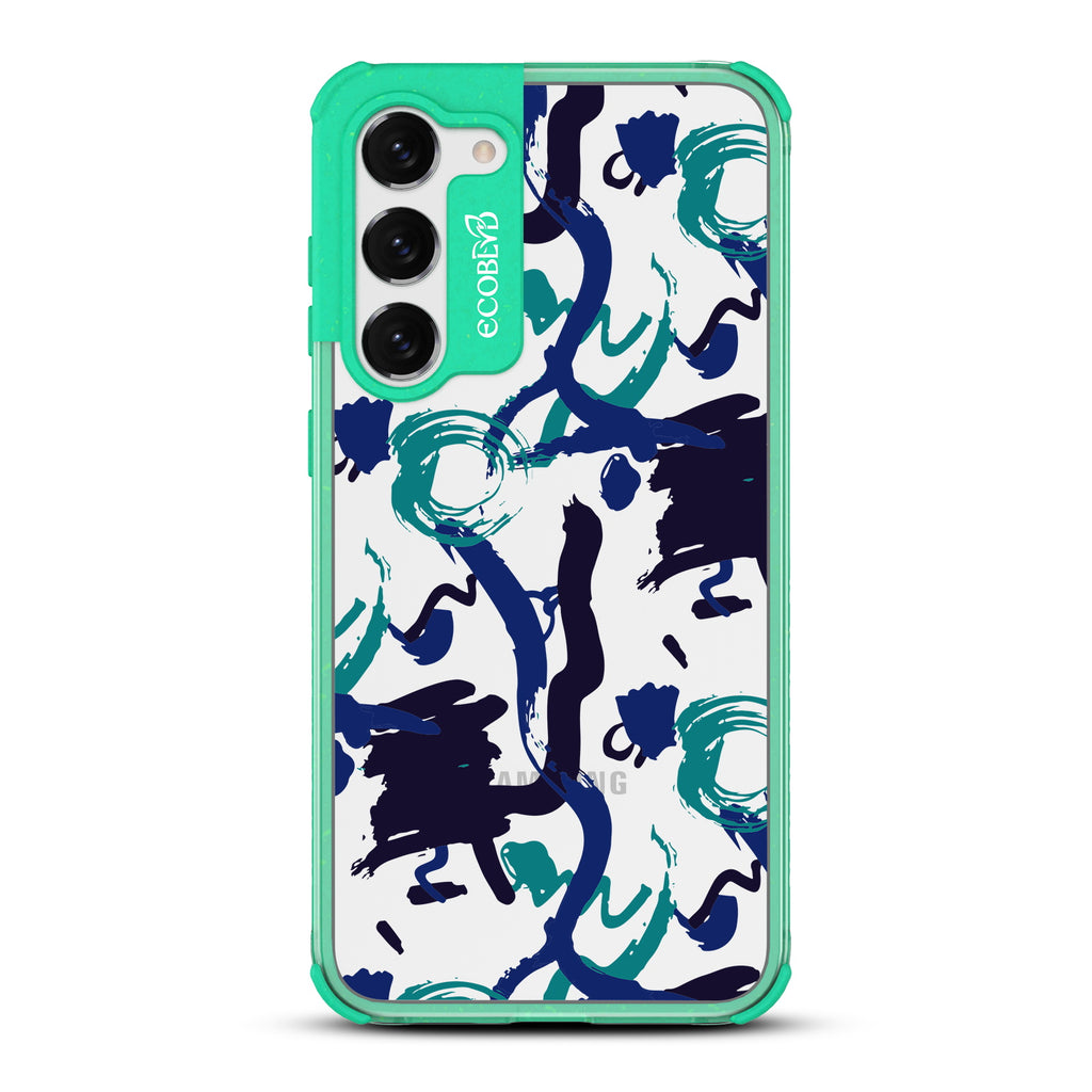 Out Of The Blue - Green Eco-Friendly Galaxy S23 Plus Case With A Abstract Expressionist Paint Splatter On A Clear Back