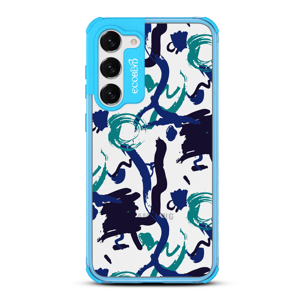 Out Of The Blue - Blue Eco-Friendly Galaxy S23 Case With A Abstract Expressionist Paint Splatter On A Clear Back