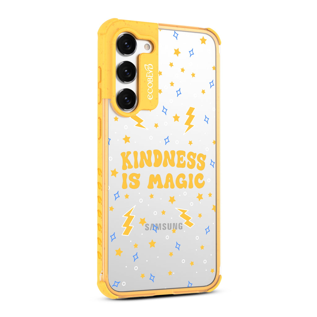Kindness Is Magic - Left-side View Of Yellow & Clear Eco-Friendly Galaxy S23 Case