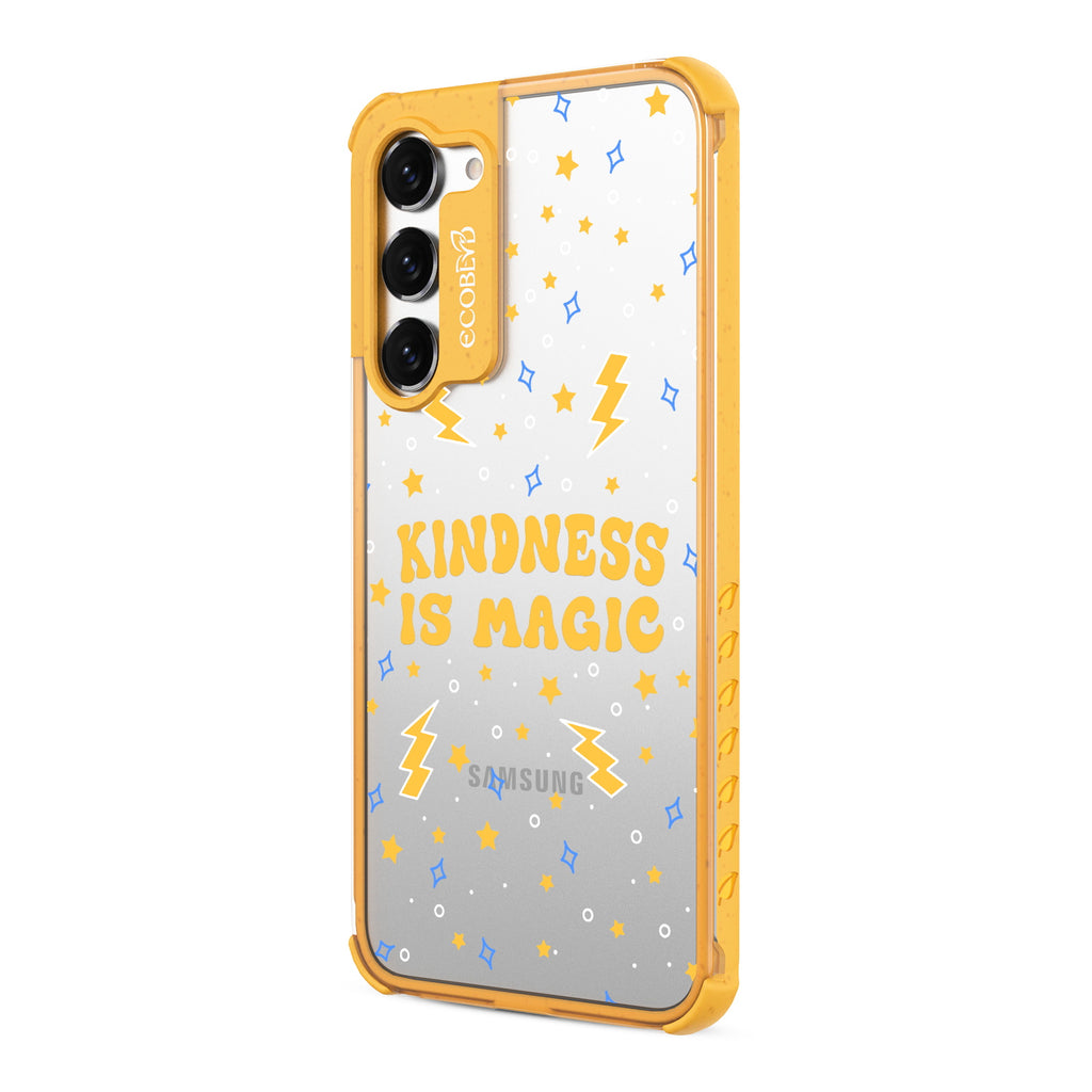 Kindness Is Magic - Right-side View Of Yellow & Clear Eco-Friendly Galaxy S23 Case