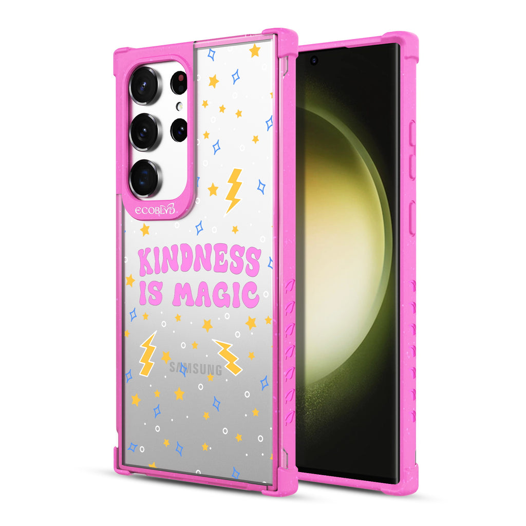  Kindness Is Magic - Left-side View Of Pink & Clear Eco-Friendly Galaxy S23 Ultra Case