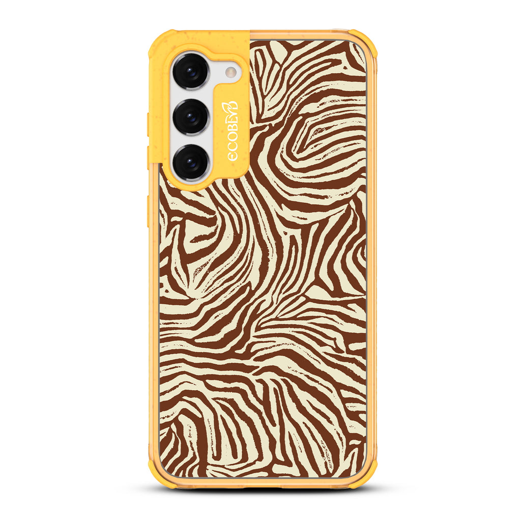Wear Your Stripes - Yellow Eco-Friendly Galaxy S23 Plus Case With Brown Zebra Print On A Clear Back