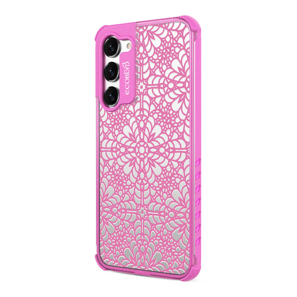 A Lil' Dainty - Right-side View Of Pink & Clear Eco-Friendly Galaxy S23 Case