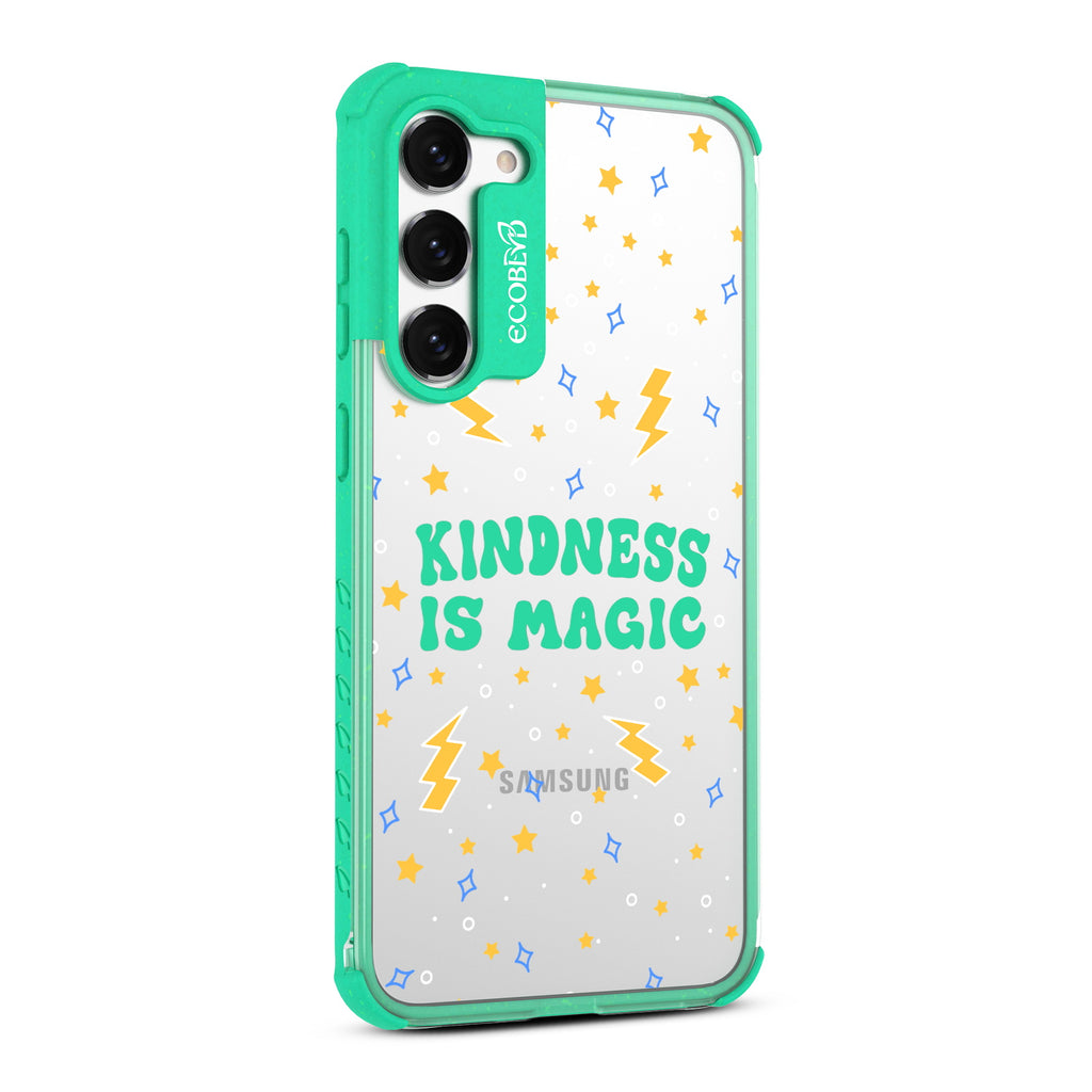 Kindness Is Magic - Left-side View Of Green & Clear Eco-Friendly Galaxy S23 Case