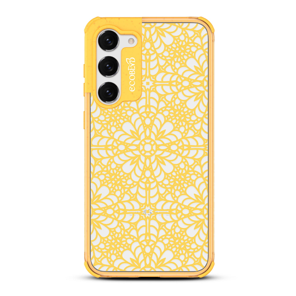 A Lil' Dainty - Yellow Eco-Friendly Galaxy S23 Case with Chantilly Lace Pattern On A Clear Back