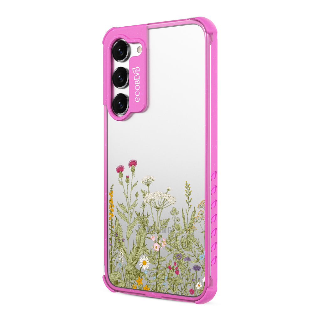 Take Root - Right-side View Of Pink & Clear Eco-Friendly Galaxy S23 Plus Case