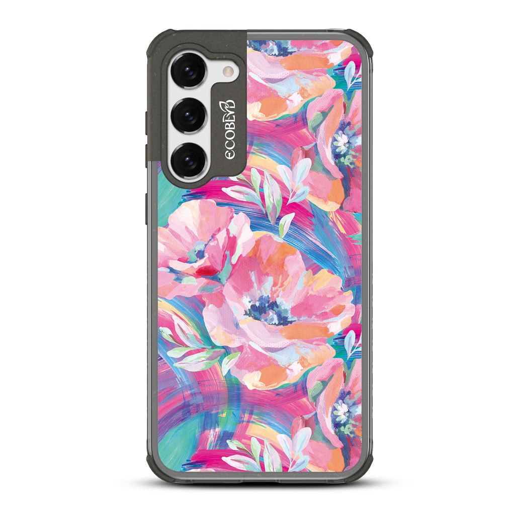 Pastel Poppy - Black Eco-Friendly Galaxy S23 Case With A Pastel-Colored Abstract Painting Of Poppies On A Clear Back
