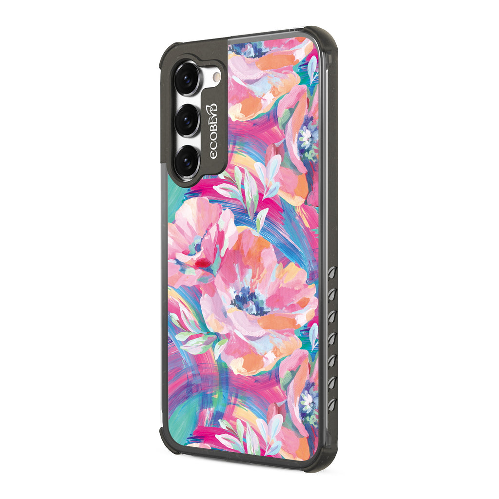 Pastel Poppy - Right-side View Of Black & Clear Eco-Friendly Galaxy S23 Case