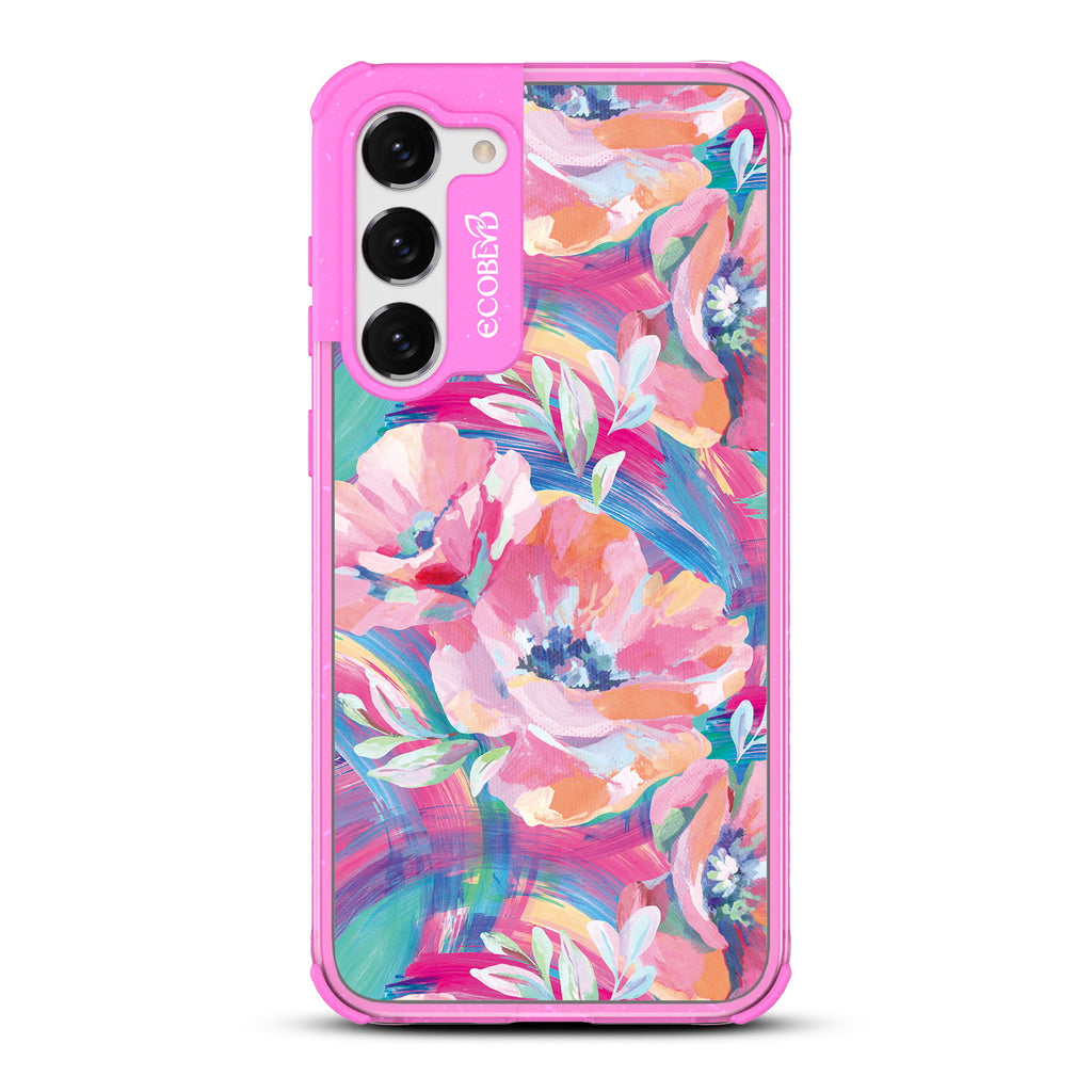 Pastel Poppy - Pink Eco-Friendly Galaxy S23 Case With A Pastel-Colored Abstract Painting Of Poppies On A Clear Back