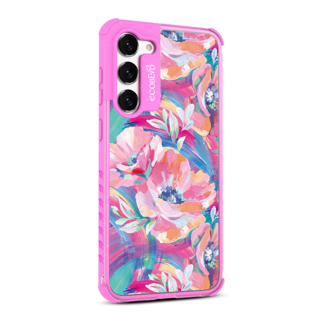 Pastel Poppy - Left-side View Of Pink & Clear Eco-Friendly Galaxy S23 Plus Case