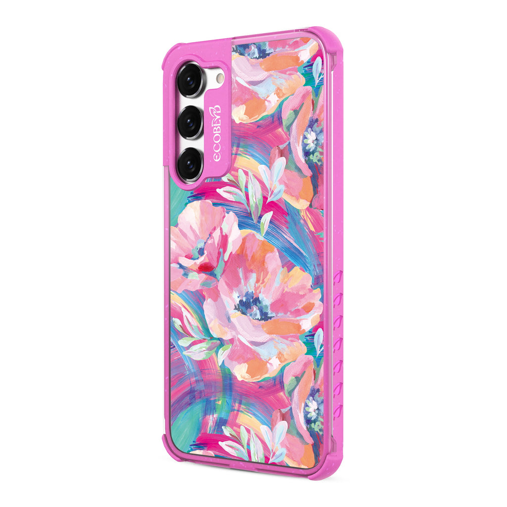 Pastel Poppy - Right-side View Of Pink & Clear Eco-Friendly Galaxy S23 Case