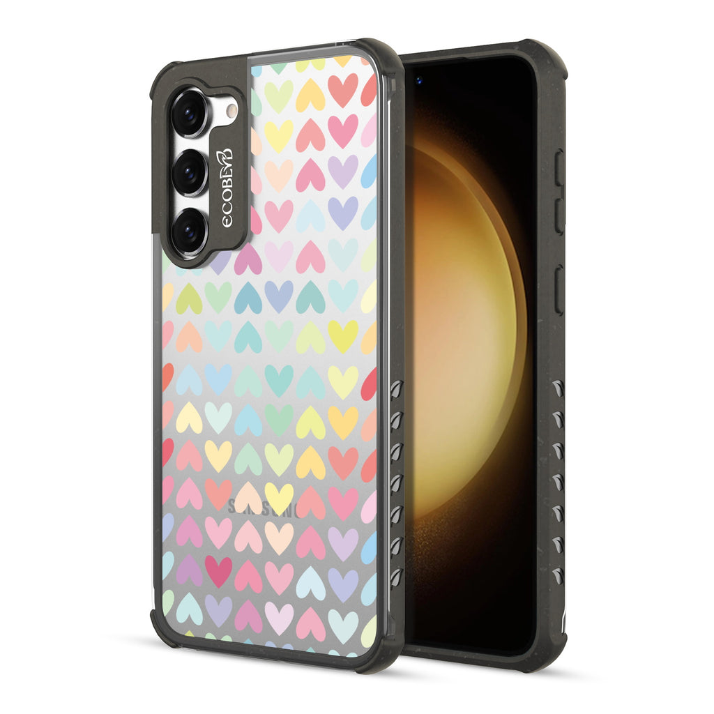 Love Is Love - Back View Of Black & Clear Eco-Friendly Galaxy S23 Case & A Front View Of The Screen