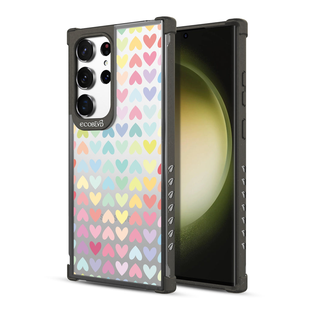 Love Is Love - Back View Of Black & Clear Eco-Friendly Galaxy S23 Ultra Case & A Front View Of The Screen
