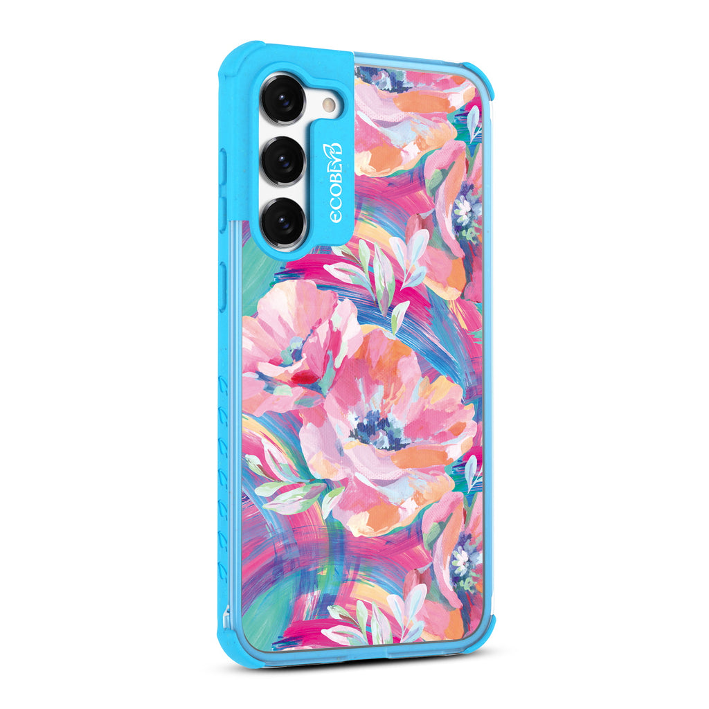 Pastel Poppy - Left-side View Of Blue & Clear Eco-Friendly Galaxy S23 Plus Case